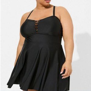 NWOT Wireless Long Lattice Front Swim Dress With Brief, Size 5